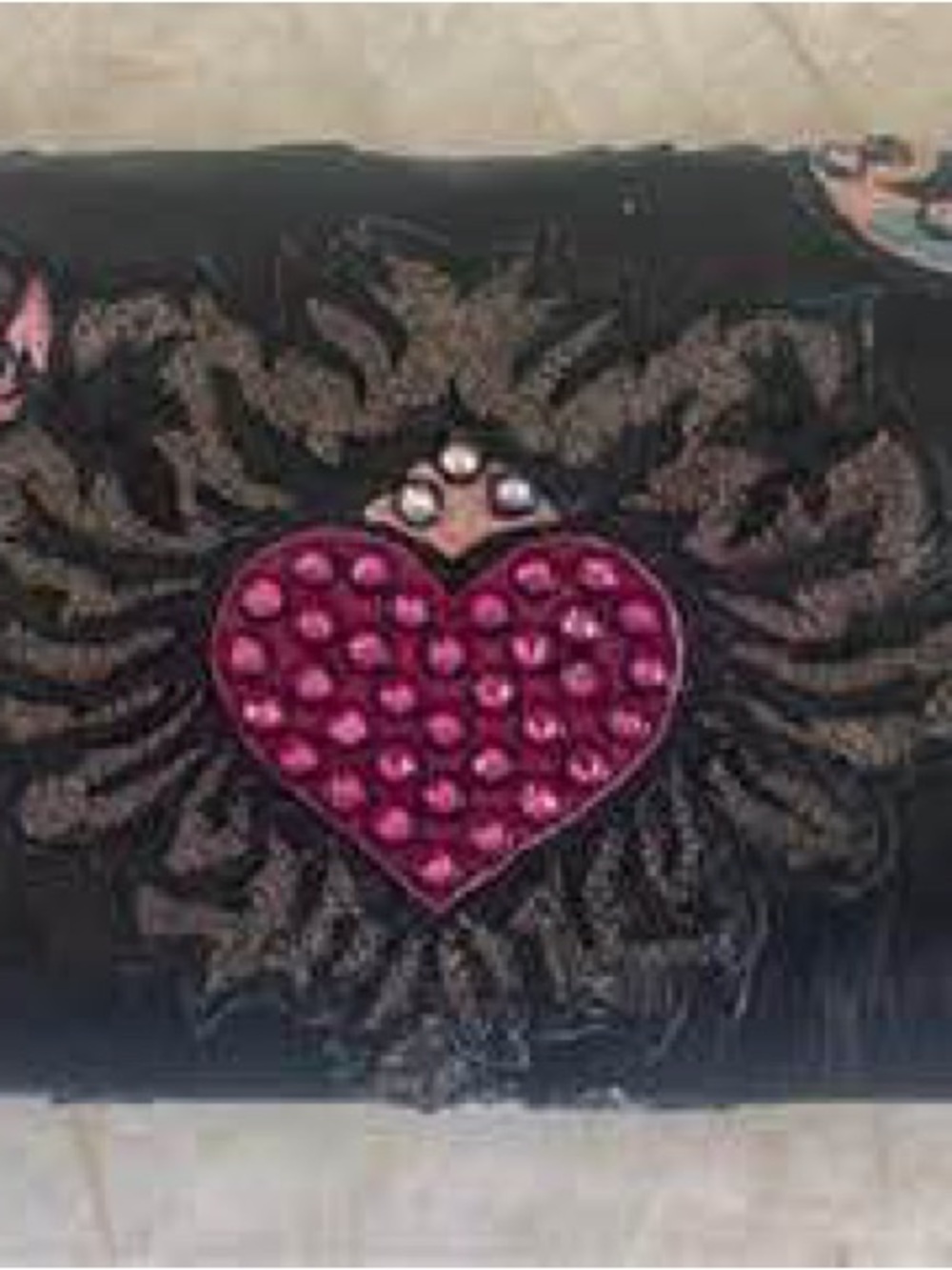 Kippys Black Clutch with Pink Jeweled Heart